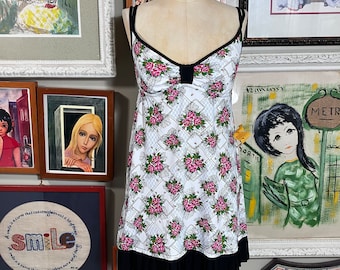 Betsey Johnson Vintage 1980’s Swim Floral Dress Nylon Spandex Padded Bodice