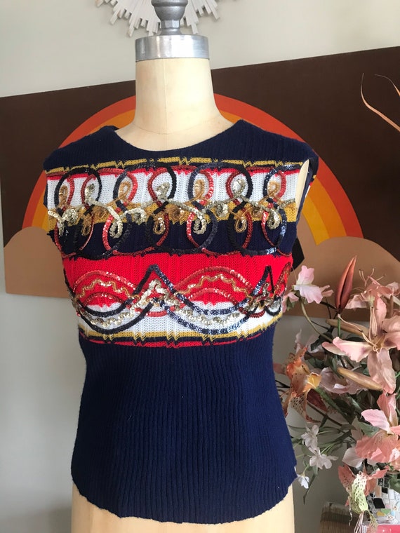 1970's Sweater Vest  ladies Sleeveless Sequined - image 1