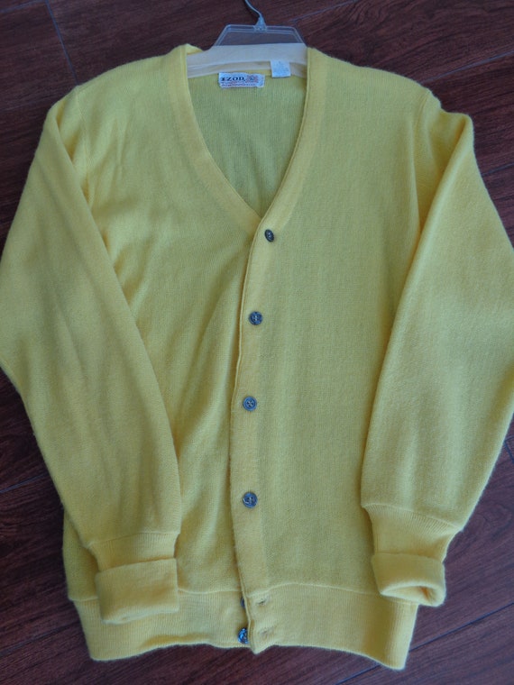 Izod 1960's Cardigan Sweater Unisex Bright Yellow… - image 3