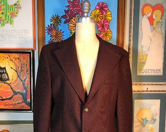 Bradlees Tailored Fashion 1970's Men's Dark Brown Double Knit Polyester Sport Jacket