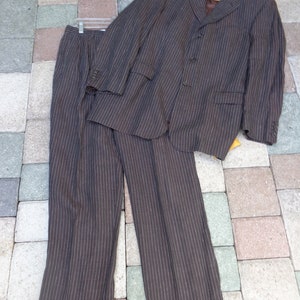 Studio Milano Italy Pure Linen Mens Brown White Pin Stripe Suit image 2