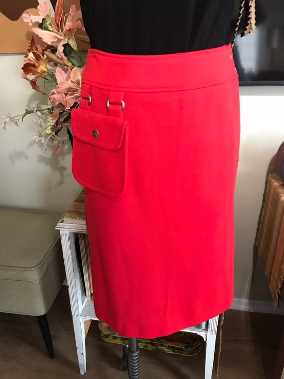 1960s MOD Red Wool Knit Pencil Skirt - image 2