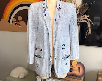 Ideas 1980's Acid Wash Blue Denim Jacket