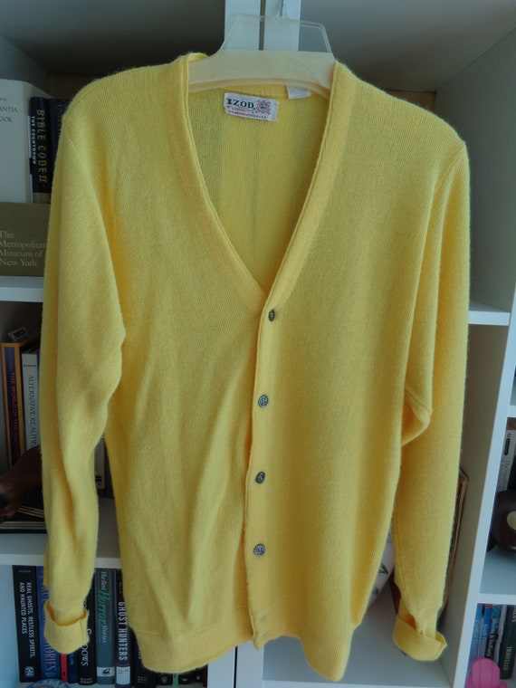 Izod 1960's Cardigan Sweater Unisex Bright Yellow… - image 4