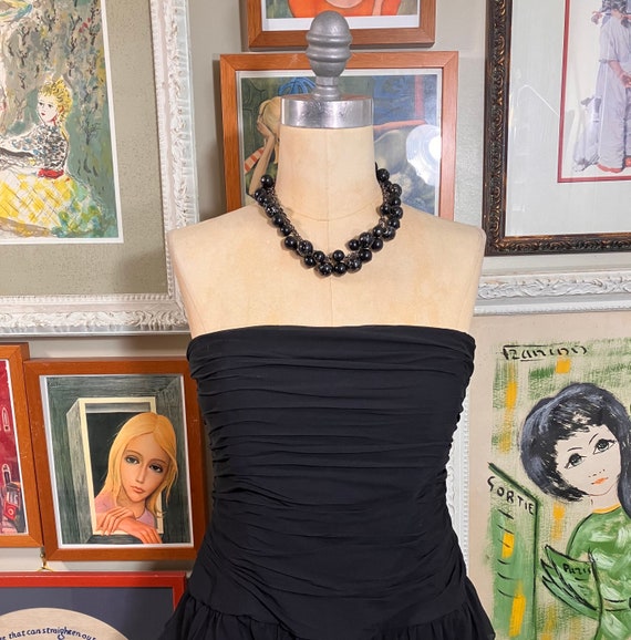 Kay Unger New York 1980's Dress Strapless Ruffled 