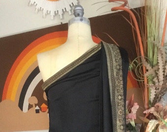 Tai Treasures Mumbai Vintage Black & Gold Silk Sari Dress