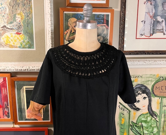 1970’s Black Double Knit Polyester Dress - image 1