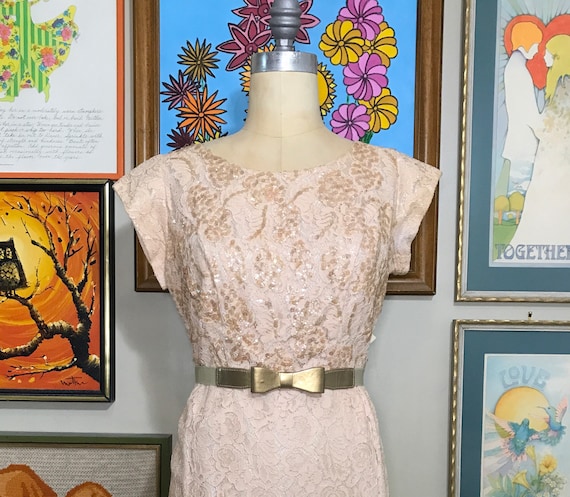 1960's Pale Apricot Lace Formal Evening Dress - image 1