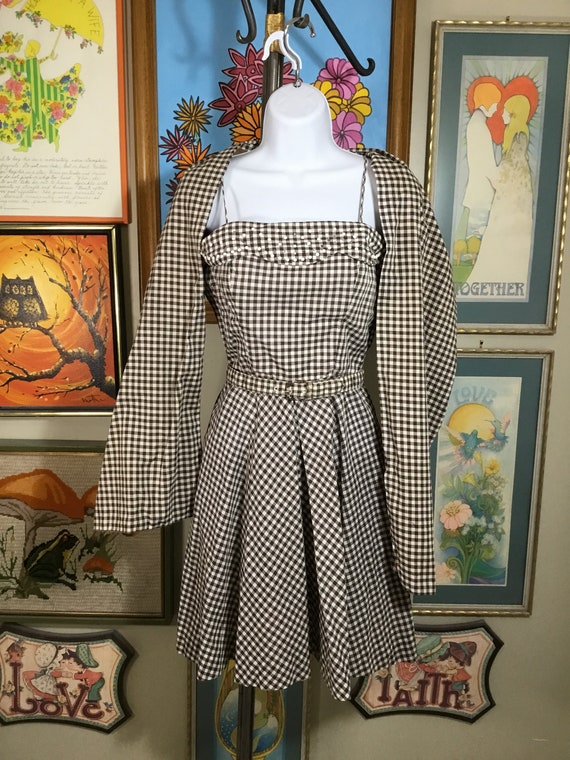 1950’s Vintage Spaghetti Strap Gingham Checked Dr… - image 2
