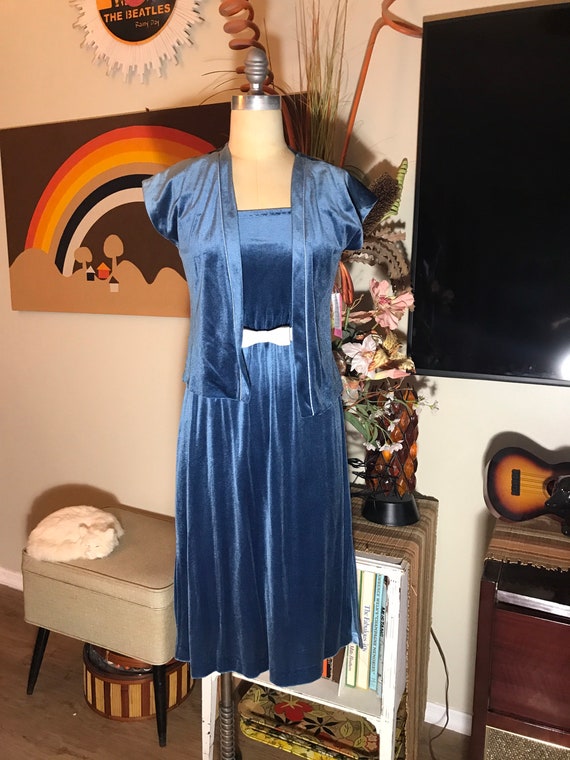 1970's Blue Velour 2 Piece Disco Dress - image 2