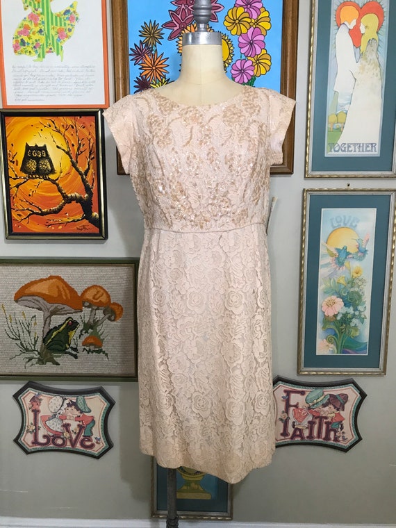 1960's Pale Apricot Lace Formal Evening Dress - image 4