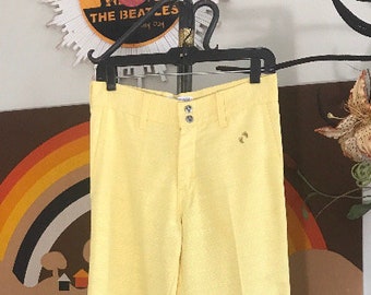 Hang Ten 1970's Bell bottoms Ladies Polyester/Cotton Blend Cuffed Yellow (Small)