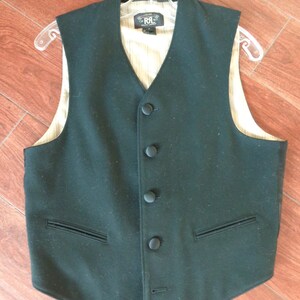 Double RL by Ralph Lauren 1980's Men's Black 100% Wool Vest zdjęcie 7