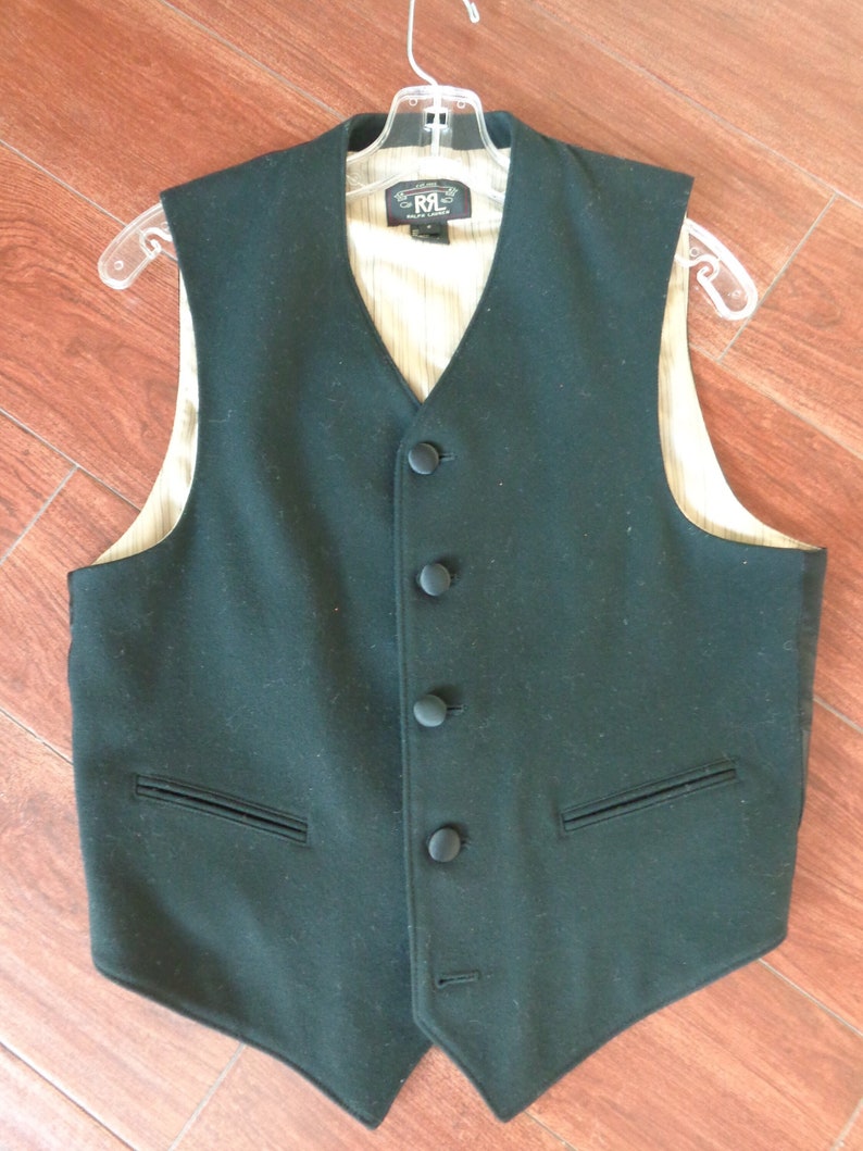 Double RL by Ralph Lauren 1980's Men's Black 100% Wool Vest zdjęcie 7