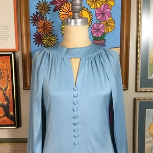 1970’s Blue Maxi Evening Dress with Attached Shawl