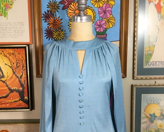 Vintage Women’s 1970’s Blue Maxi Evening Dress wi… - image 1
