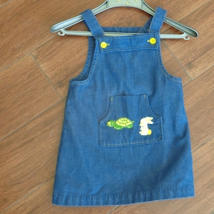 Tiny Folks 1970&#39;s Polyester Cotton Blue Denim Sun Dress/Jumper