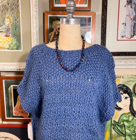 1980's Women's French Blue Hand Crocheted Chain L… - image 1
