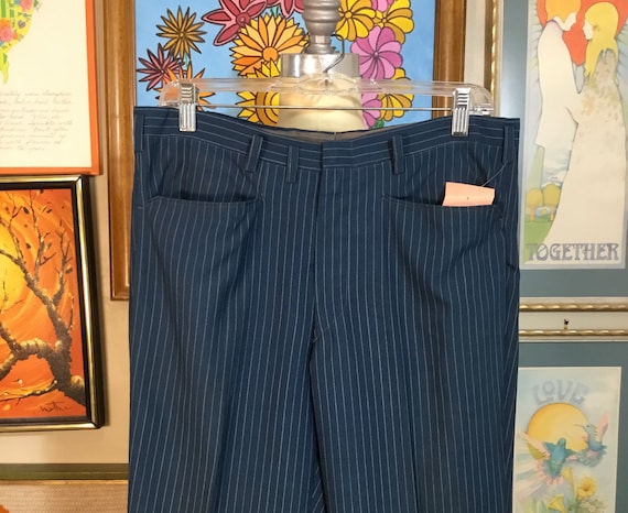 Vintage 1960’s Men’s Blue Stripe Mod Flare Pants - image 1