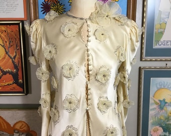 Valentino Gararani Unlabeled 1980s Antique White Silk Blouse