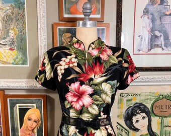 Iolani Hawaii 1960's Barkcloth Maxi Dress Medium)