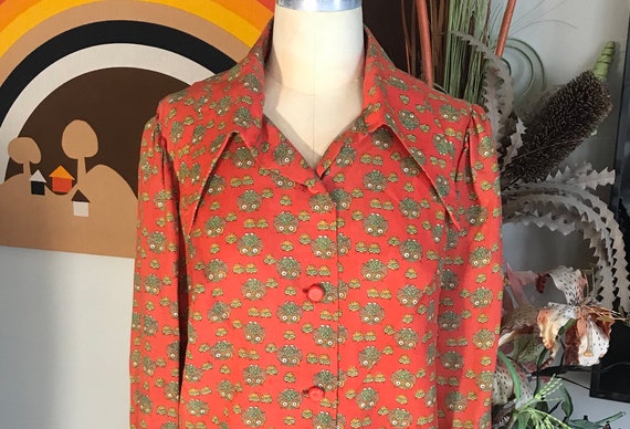 1970s Owl Print Blouse - image 1