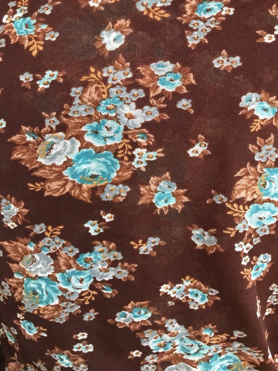 1970's Brown with Blue Flowers Blousey Polyester … - image 3