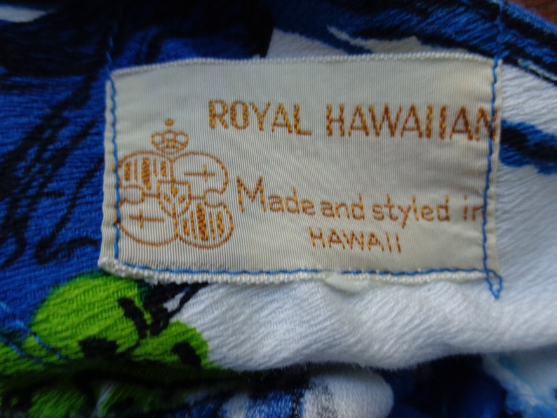 Royal Hawaiian 1960/'s Blue Hawaiian Print Barkcloth Maxi Dress