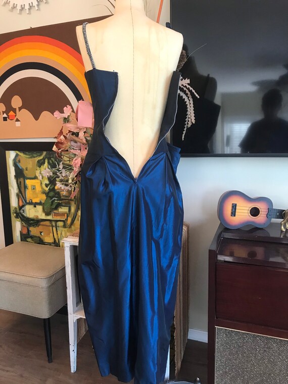 Cache 1980s Iridescent Blue Taffeta Single Strap … - image 5
