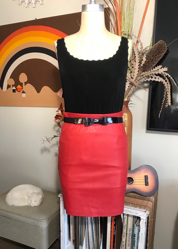 Augustina 1980’s Red Leather Skirt