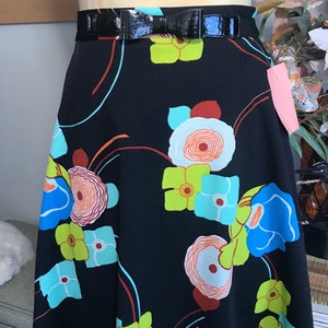 1970s Polyester Floral A line Skirt image 1