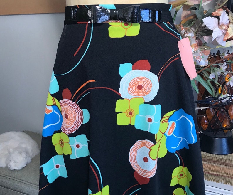 1970s Polyester Floral A line Skirt image 1