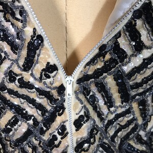 Jomar Imports LTD 1960's Beaded and Sequin Black & Beige Sleeveless Wool Knit Top image 6