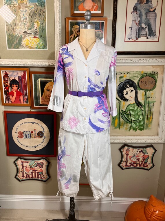 Koret 1980’s Ladies 2 Piece Screen Print Pant Out… - image 1