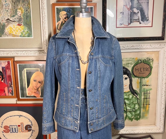 Escada 1990's 2 Piece Jean Suit Blue Cotton Denim… - image 1