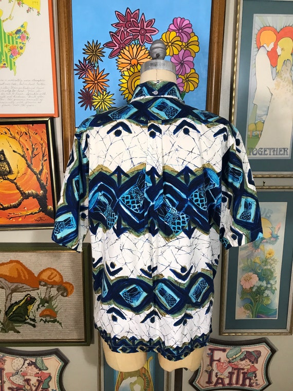 The 350 Collection 1960's Blue Hawaiian Print Pul… - image 3