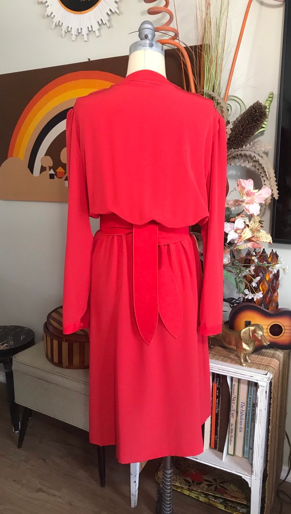 Lilli Ann 1980s Red Silk Cinch Dress - image 3