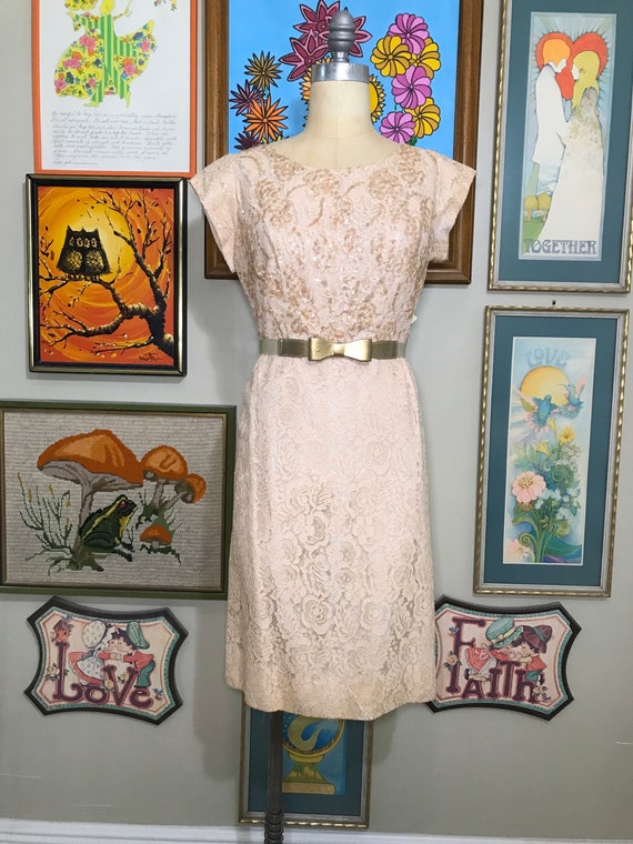 1960's Pale Apricot Lace Formal Evening Dress - image 2