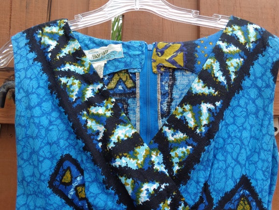 JC Penney 1960's Hawaii Barkcloth Blue Hawaiian Ma