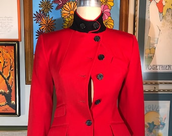 DKNY 1980's Wool Jacket Military Style Ladies Red