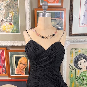 St. Gillian 1980&#39;s Black Silk Ruched Cocktail Dress