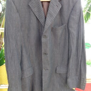 Studio Milano Italy Pure Linen Mens Brown White Pin Stripe Suit image 3