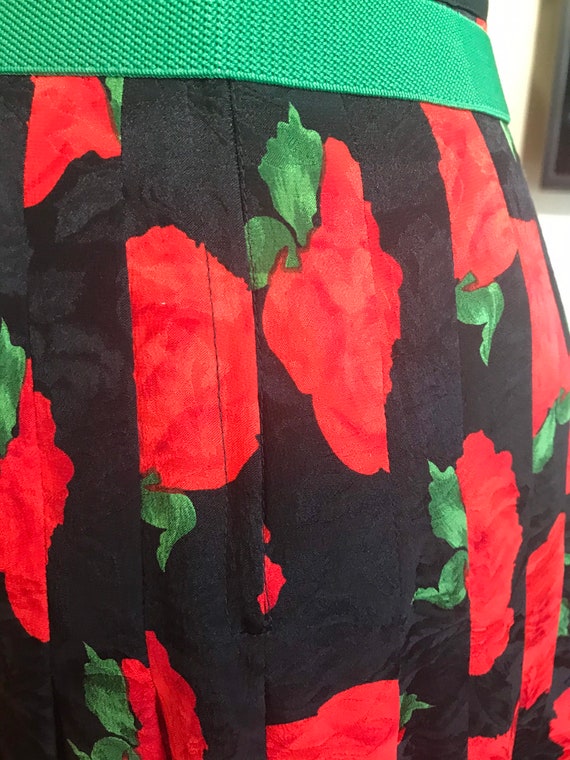 1980's Silk Skirt Pleated Rose Print - image 4
