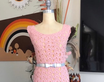 1960s Hand Crocheted Peekaboo Dress
