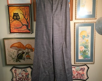 Trousers Up 1970s Vintage Elephant Bell Chevron Print Tweed Pants (small)-NWT