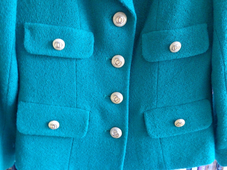available VINTAGE 1980/'s Classic Petite 2 Piece Green Power Suit by Herbert Grossman