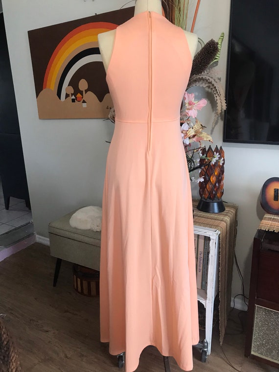1970s Peach Polyester Two Piece Maxi Dress Gown - image 5