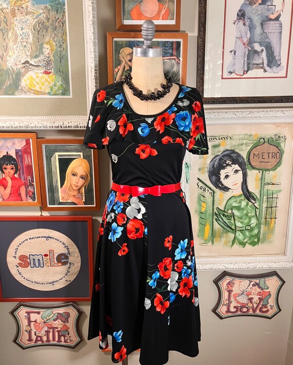 1970's Floral Print Dress Polyester