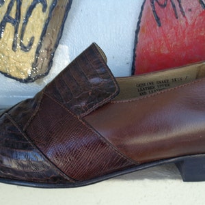 Giorgio Brutini 1980's Men's Brown Snake Skin Leather Loafers image 4