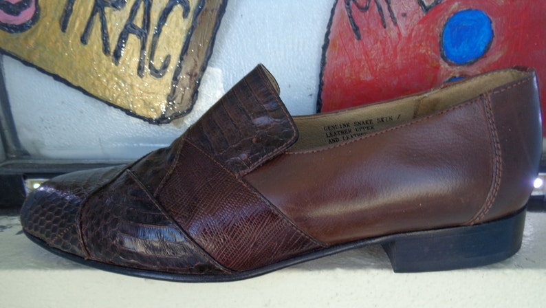 Giorgio Brutini 1980's Men's Brown Snake Skin Leather Loafers image 4